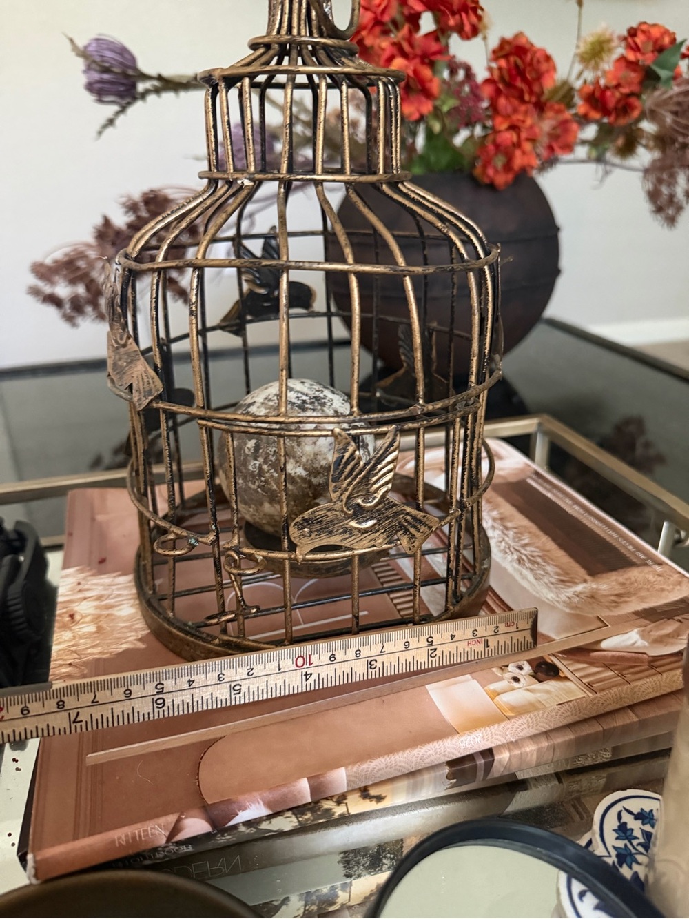 Vintage Antiqued Gold Decorative Birdcage Accent